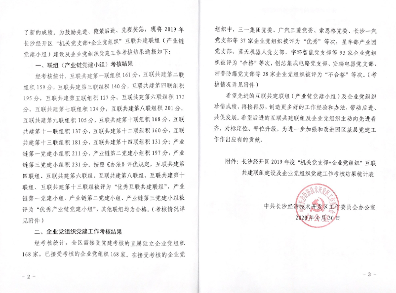 打造混合所有制企业党建标杆 ——星际官网注册智能党委获评2019年长沙经开区企业党组织党建工作考核“优秀”等